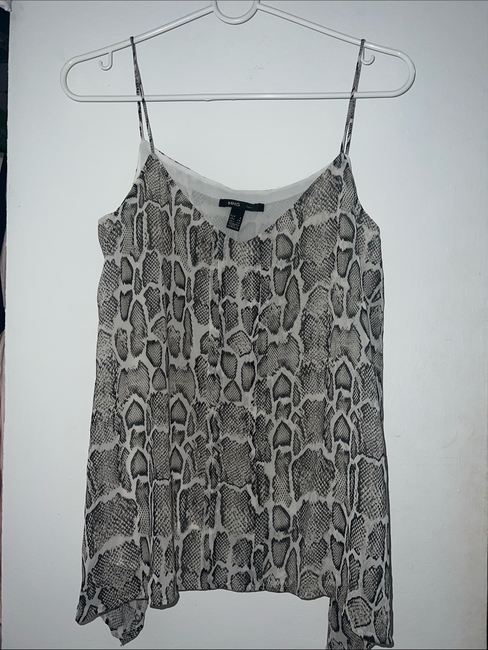 Mango Black & White Snake-Print Asymmetrical Slip Dress